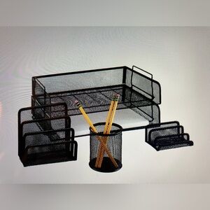 5 pc. Black Mesh Desk Organizer with pencil/pen holder. NEW!